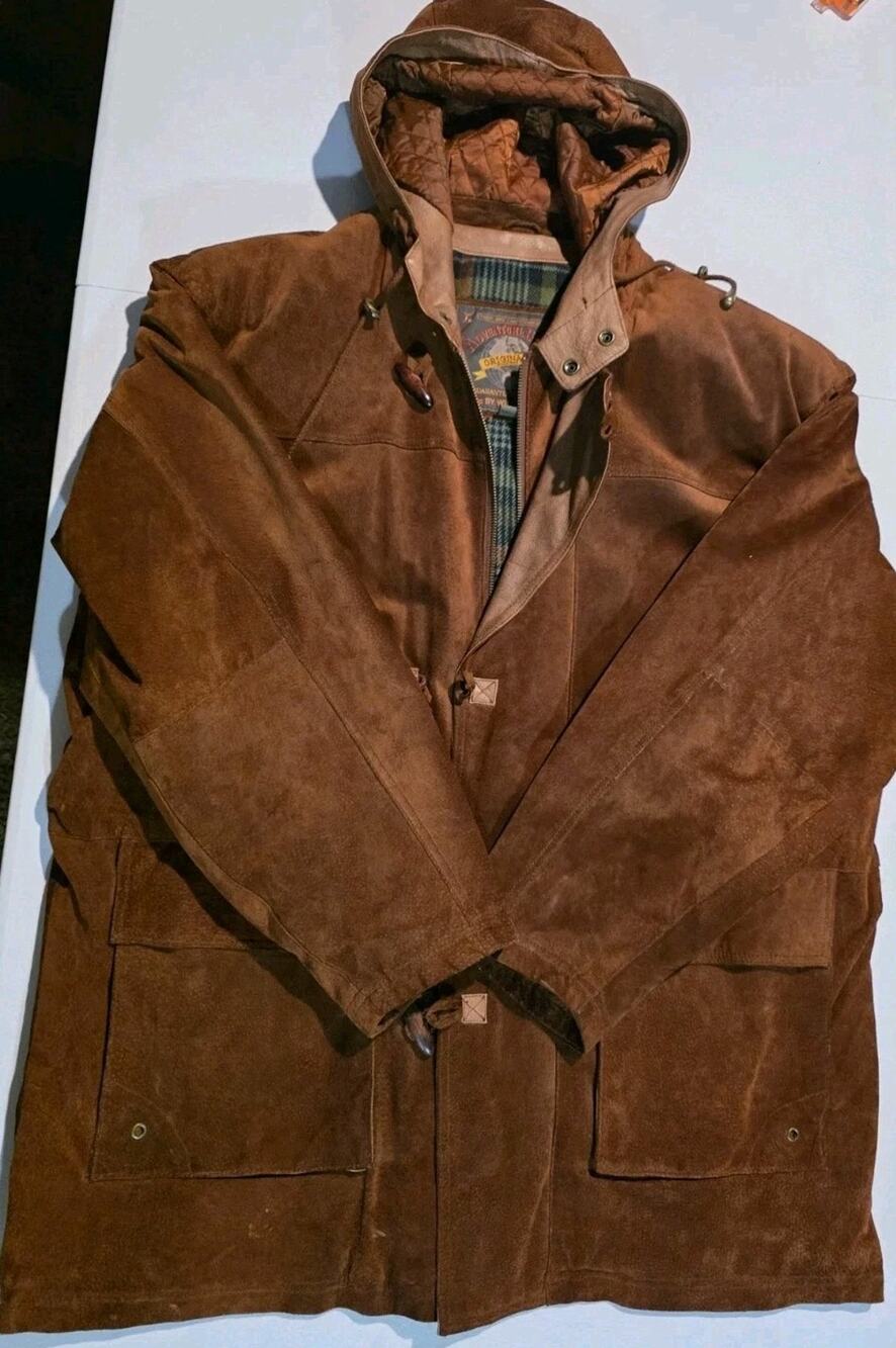 VTG Wilsons Adventure Bound Mens XL Brown Suede Leather Hooded Field Coat